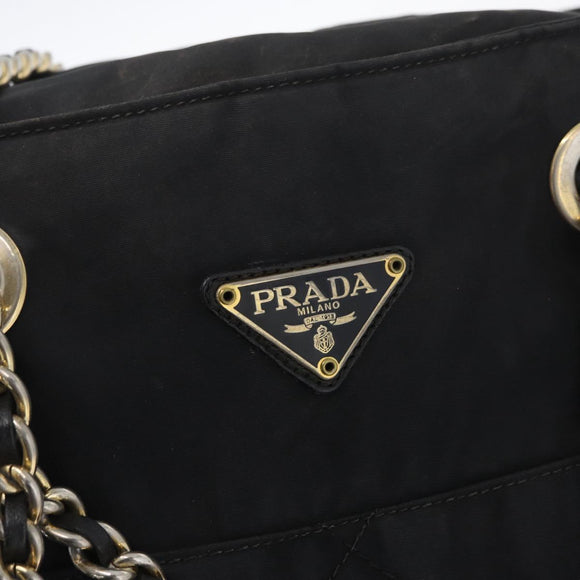 PRADA Chain Shoulder Bag Nylon Black Gold Auth bs34051