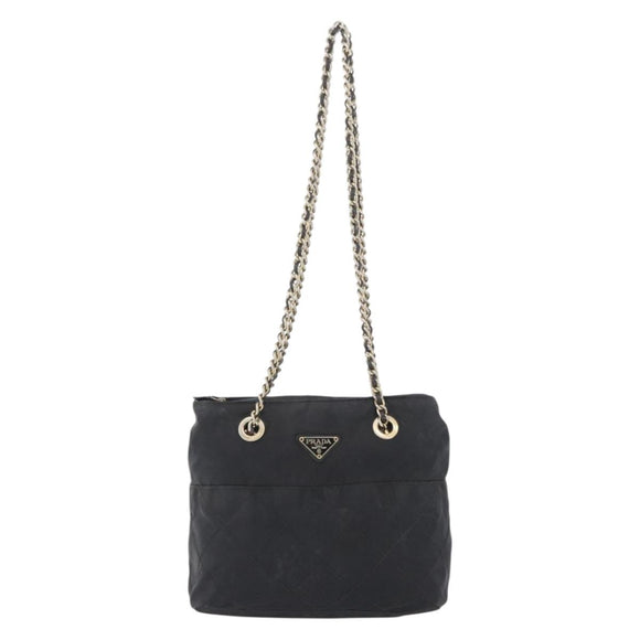 PRADA Chain Shoulder Bag Nylon Black Gold Auth bs34051