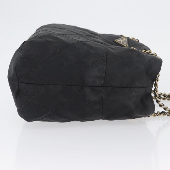 PRADA Chain Shoulder Bag Nylon Black Gold Auth bs34051