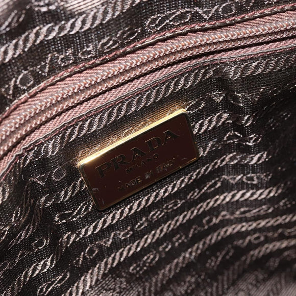 PRADA Schoudertas met kettingband Nylon Beige Goud Auth bs34053