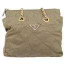 PRADA Schoudertas met kettingband Nylon Beige Goud Auth bs34053-13