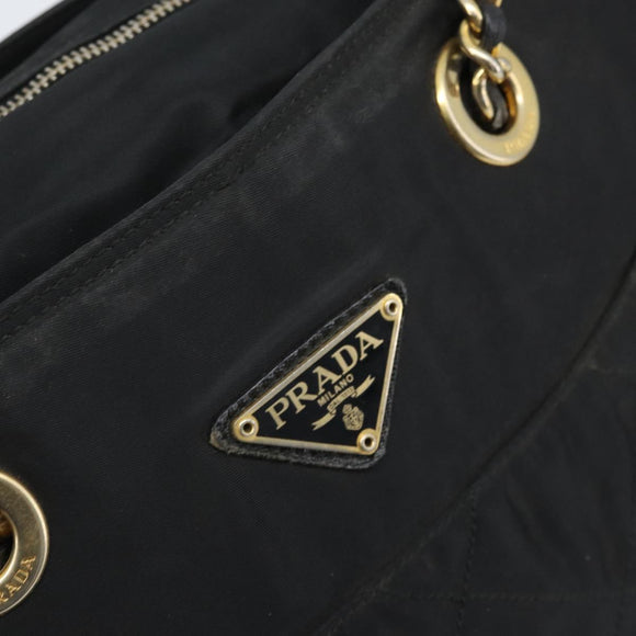 PRADA Umhängetasche Kette Nylon Gold Schwarz Auth bs34054
