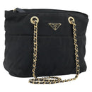 PRADA Umhängetasche Kette Nylon Gold Schwarz Auth bs34054-1