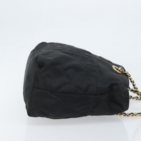 PRADA Umhängetasche Kette Nylon Gold Schwarz Auth bs34054