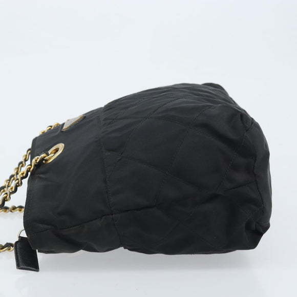 PRADA Umhängetasche Kette Nylon Gold Schwarz Auth bs34054