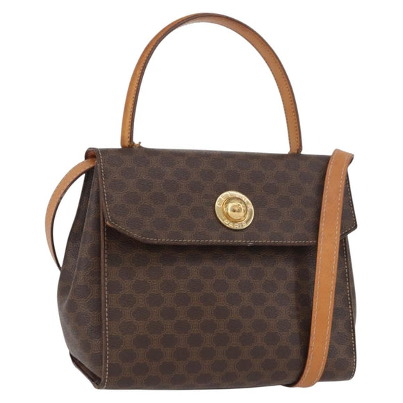 CELINE Macadam Canvas Hand Bag PVC 2way Brown Gold Auth bs34055