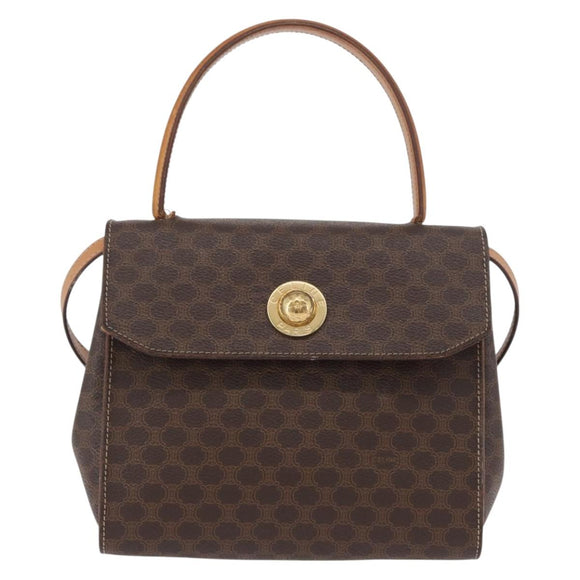 CELINE Macadam Canvas Hand Bag PVC 2way Brown Gold Auth bs34055