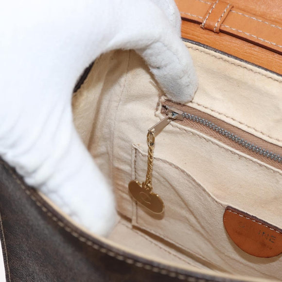 CELINE Macadam Canvas Hand Bag PVC 2way Brown Gold Auth bs34055