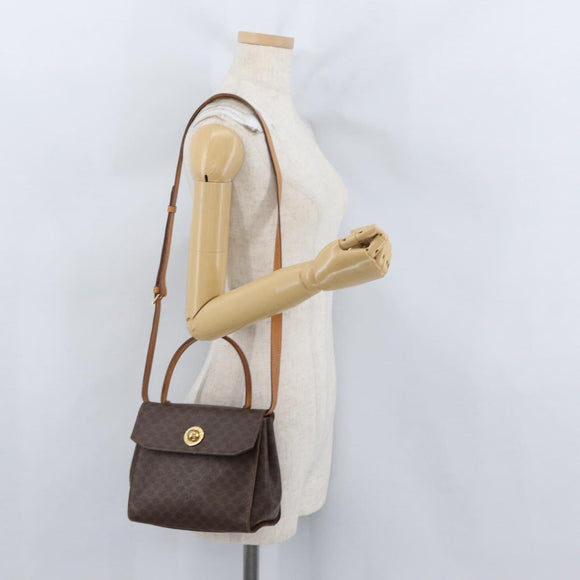 CELINE Macadam Canvas Hand Bag PVC 2way Brown Gold Auth bs34055