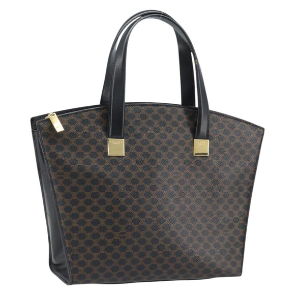 CELINE Macadam Canvas Hand Bag PVC Leather Black Gold Auth bs34056