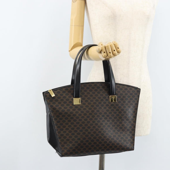 CELINE Macadam Canvas Hand Bag PVC Leather Black Gold Auth bs34056