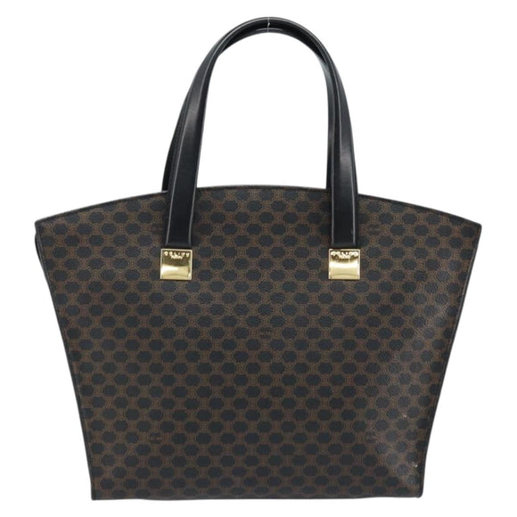 CELINE Macadam Canvas Hand Bag PVC Leather Black Gold Auth bs34056