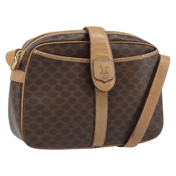 CELINE Macadam Canvas Shoulder Bag PVC Brown Gold Auth bs34058