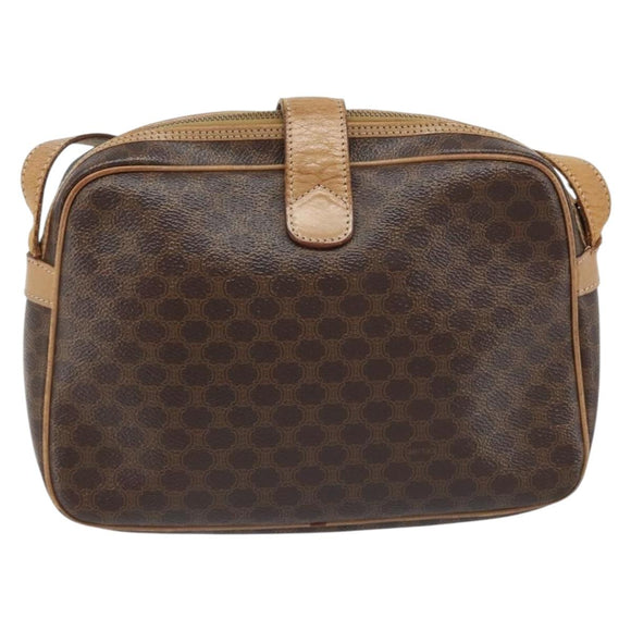 CELINE Macadam Canvas Shoulder Bag PVC Brown Gold Auth bs34058