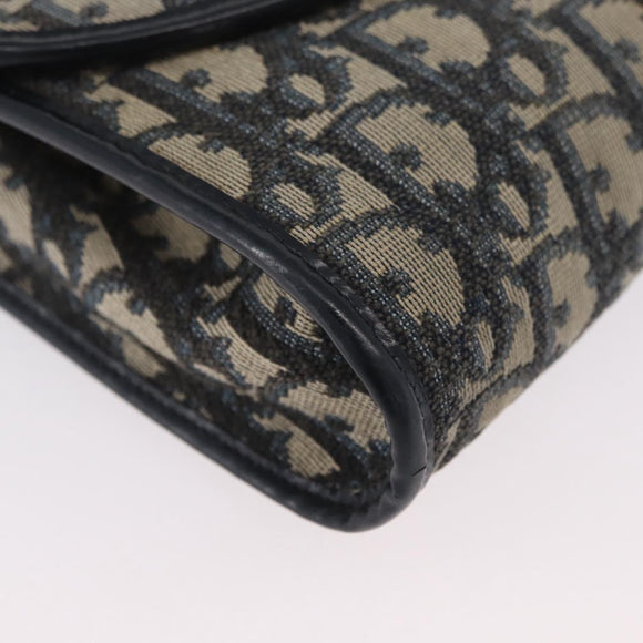 Christian Dior Trotter Canvas Chain Shoulder Bag Navy Gold Auth bs34064