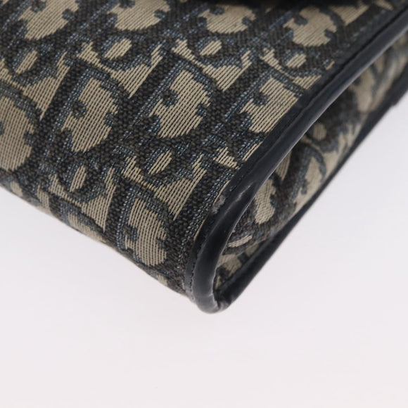 Christian Dior Trotter Canvas Chain Shoulder Bag Navy Gold Auth bs34064