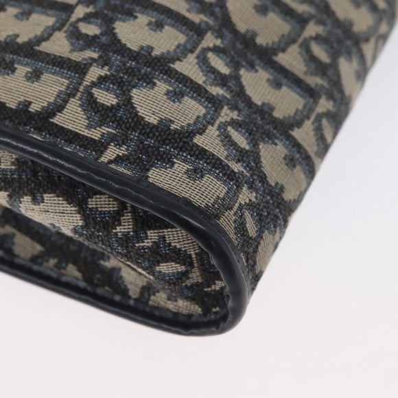 Christian Dior Trotter Canvas Chain Shoulder Bag Navy Gold Auth bs34064
