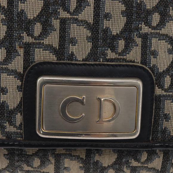 Christian Dior Trotter Canvas Chain Shoulder Bag Navy Gold Auth bs34064