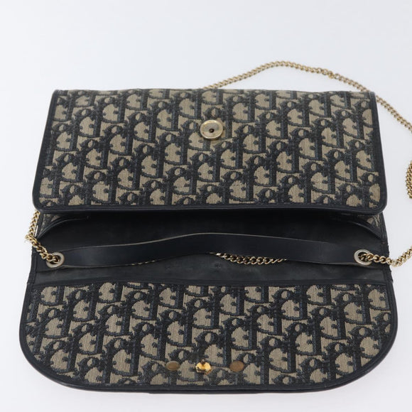 Christian Dior Trotter Canvas Chain Shoulder Bag Navy Gold Auth bs34064