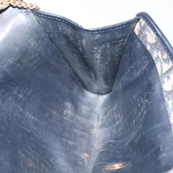 Christian Dior Trotter Canvas Chain Shoulder Bag Navy Gold Auth bs34064