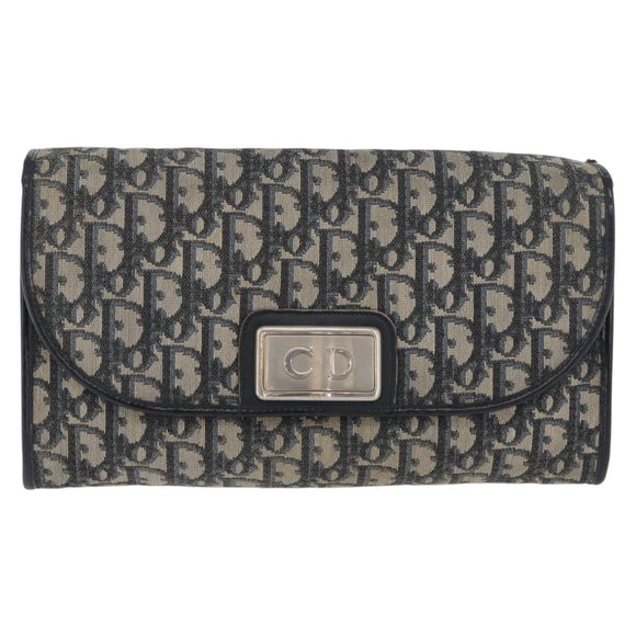 Christian Dior Trotter Canvas Chain Shoulder Bag Navy Gold Auth bs34064