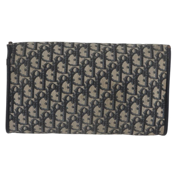 Christian Dior Trotter Canvas Chain Shoulder Bag Navy Gold Auth bs34064