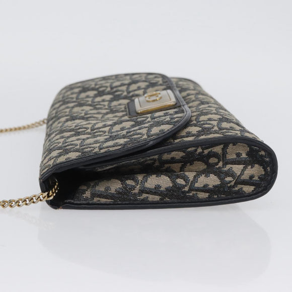 Christian Dior Trotter Canvas Chain Shoulder Bag Navy Gold Auth bs34064