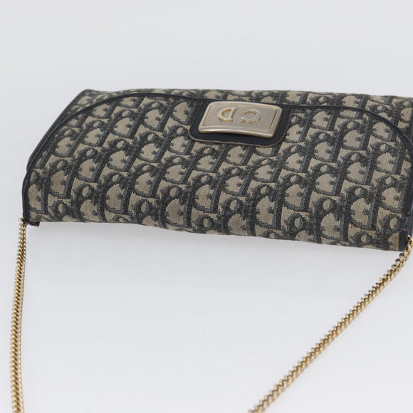 Christian Dior Trotter Canvas Chain Shoulder Bag Navy Gold Auth bs34064