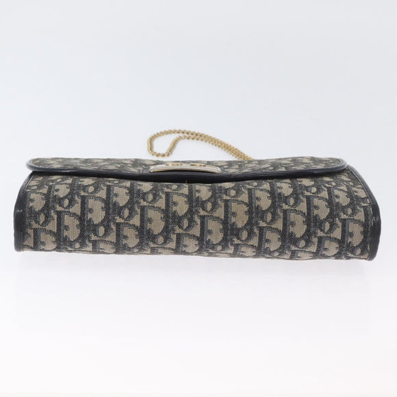 Christian Dior Trotter Canvas Chain Shoulder Bag Navy Gold Auth bs34064