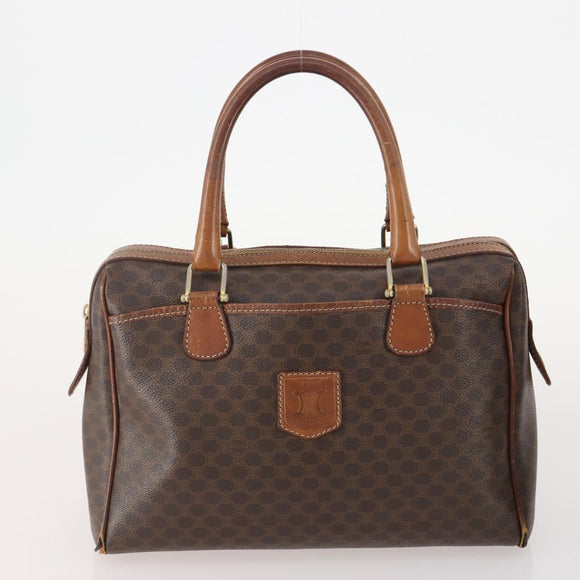 CELINE Macadam Canvas Hand Bag PVC Leather 2 Set Brown Navy Auth bs34088