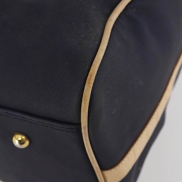 Christian Dior Boston Bag Coated Canvas Navy Gold Auth bs34091