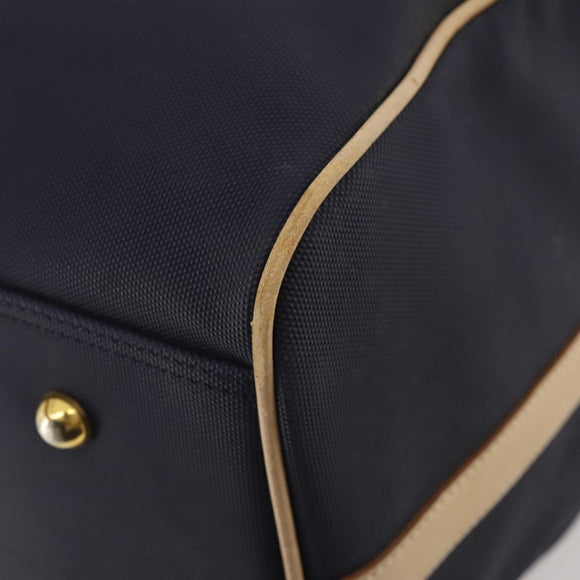 Christian Dior Boston Bag Coated Canvas Navy Gold Auth bs34091