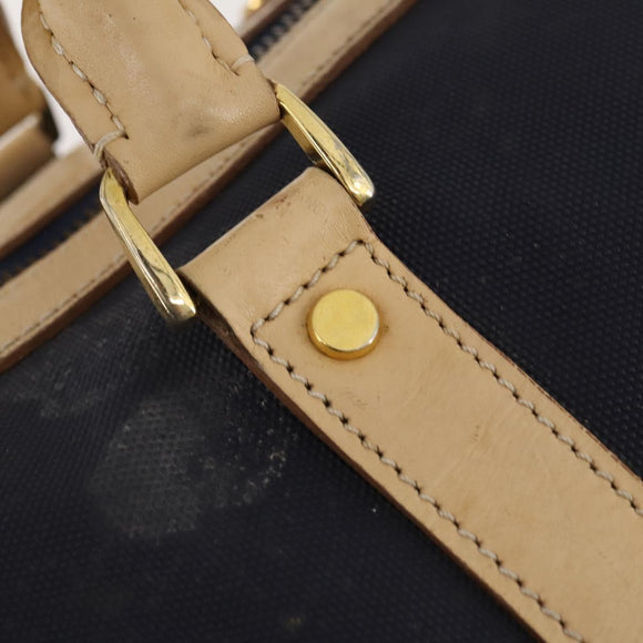 Christian Dior Boston Bag Coated Canvas Navy Gold Auth bs34091