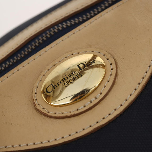 Christian Dior Boston Bag Coated Canvas Navy Gold Auth bs34091