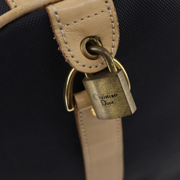 Christian Dior Boston Bag Coated Canvas Navy Gold Auth bs34091