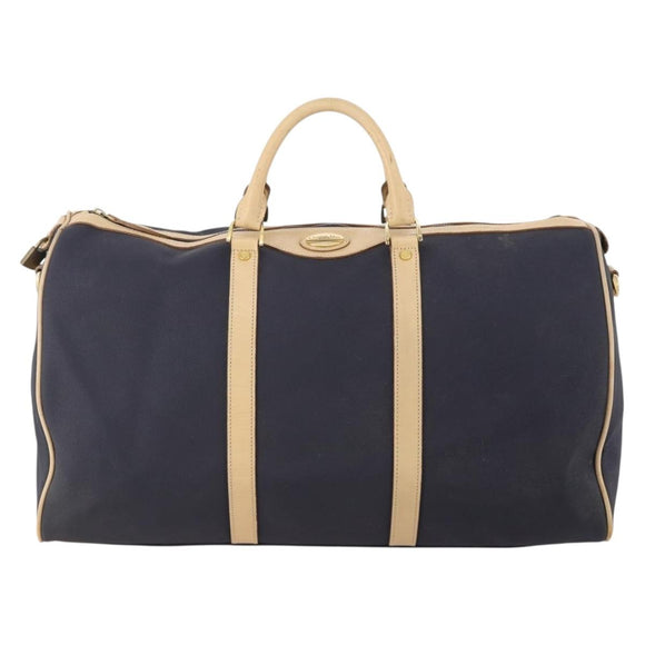 Christian Dior Boston Bag Coated Canvas Navy Gold Auth bs34091