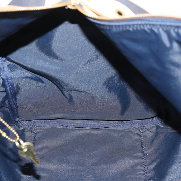 Christian Dior Boston Bag Coated Canvas Navy Gold Auth bs34091