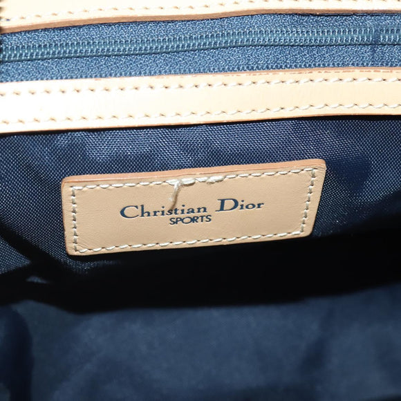 Christian Dior Boston Bag Coated Canvas Navy Gold Auth bs34091