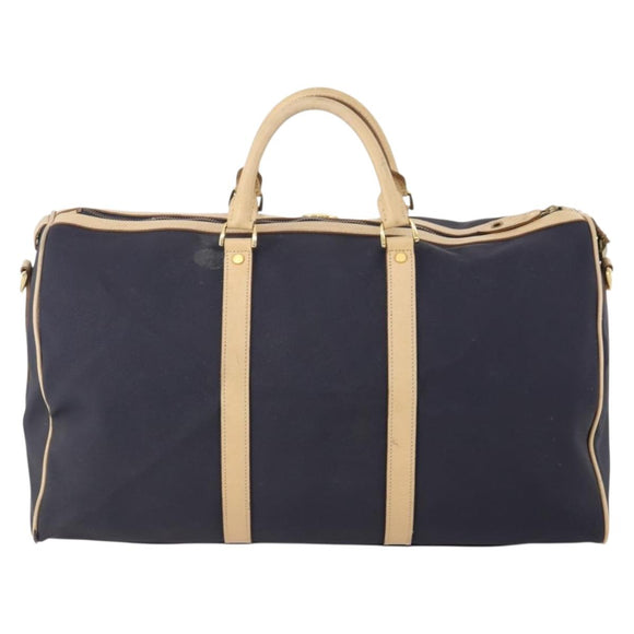 Christian Dior Boston Bag Coated Canvas Navy Gold Auth bs34091