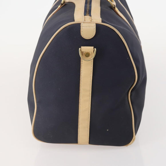 Christian Dior Boston Bag Coated Canvas Navy Gold Auth bs34091