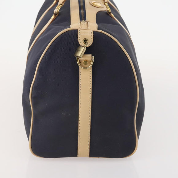 Christian Dior Boston Bag Coated Canvas Navy Gold Auth bs34091