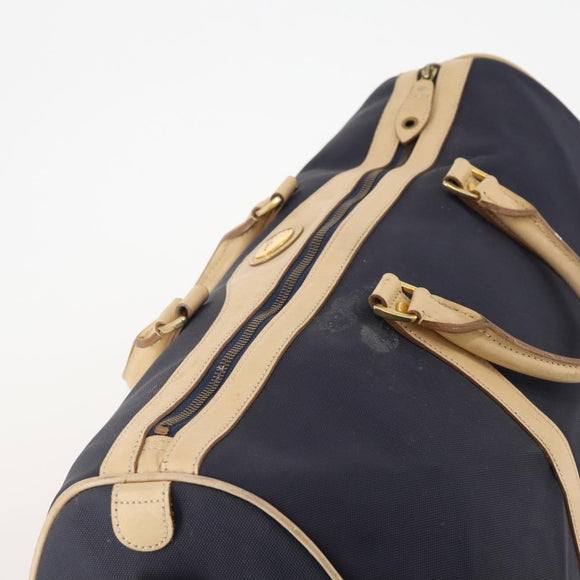 Christian Dior Boston Bag Coated Canvas Navy Gold Auth bs34091