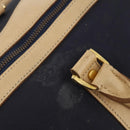 Christian Dior Boston Bag Coated Canvas Navy Gold Auth bs34091-7
