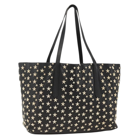 Jimmy Choo Tote Bag Leather Black Gold Auth bs34093