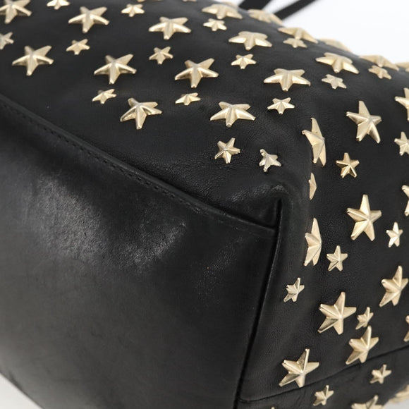 Jimmy Choo Tote Bag Leather Black Gold Auth bs34093