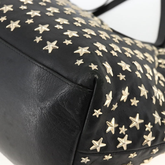 Jimmy Choo Tote Bag Leather Black Gold Auth bs34093