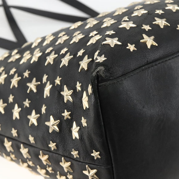 Jimmy Choo Tote Bag Leather Black Gold Auth bs34093