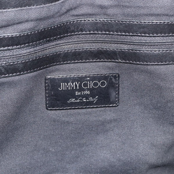 Jimmy Choo Tote Bag Leather Black Gold Auth bs34093