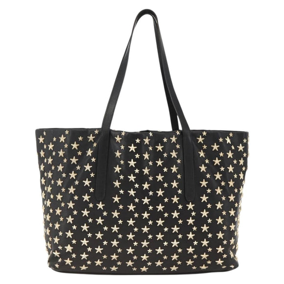 Jimmy Choo Tote Bag Leather Black Gold Auth bs34093