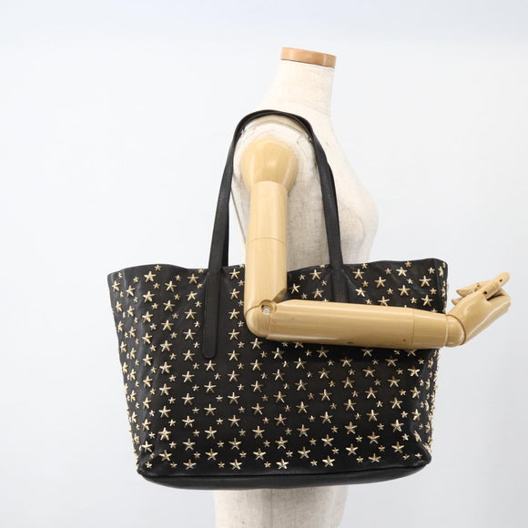 Jimmy Choo Tote Bag Leather Black Gold Auth bs34093